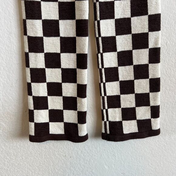 BELLE THE LABEL Carob Brown Knit Checkerboard High Rise Trousers Pants Womens XS - Picture 6 of 7